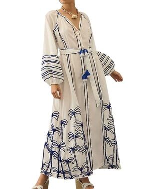 NWT Lace The Label Embroidered Peasant Cotton Balloon Sleeve Maxi Dress, Size S